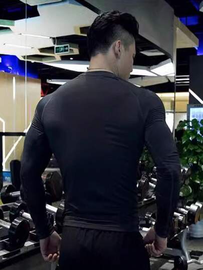 قميص كم طويل رياضي مضغوط بتصميم boyfriendالرجالي، بناطيل رياضية ذات قطع عضلي، تمنع الروائح الكريهة، راش قارد، رياضي