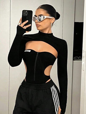 SHEIN ICON طقم من قمصان خزان مُحكمة السواء وبدلة واحدة مفرغة الظهر للنساء 2قطعة