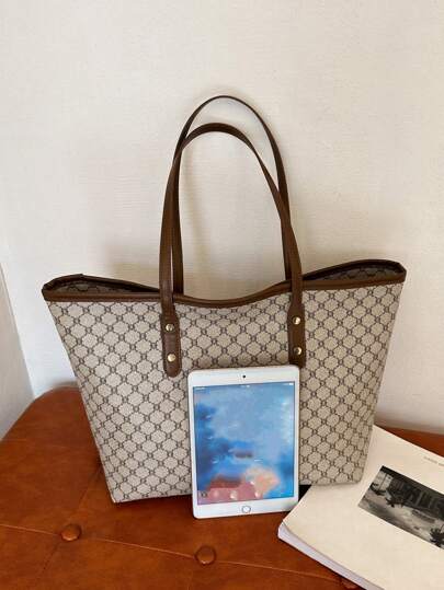 حقيبة يد كتف واسعة الحجم مطبوعة بالكامل، هدية عيد الأم، حقيبة يد مطبوعة بنمط حرفي عتيق، سعة كبيرة، حقيبة كتف مثالية للتنقل