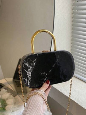 حقيبة يد ذات صندوق بملمس رخام مزيف مع سير معدني, حقيبة كتف صغيرة للنساء, صندوق هدايا بطراز أنيق