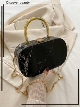 حقيبة يد ذات صندوق بملمس رخام مزيف مع سير معدني, حقيبة كتف صغيرة للنساء, صندوق هدايا بطراز أنيق