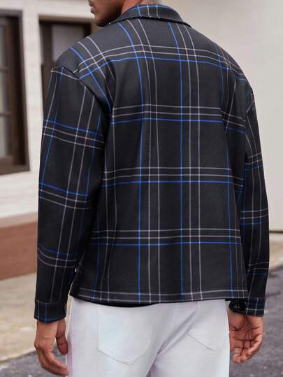 Manfinity Homme جاكيت كاجوال فضفاضة محبوكة، أكمام طويلة وجيوب كارجو مخطط، خريف وشتاء