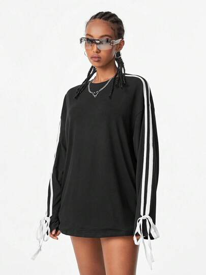 EZwear بلوزة نسائية بأكمام طويلة وياقة طاقم فضفاضة وعرضية مع خطوط جانبية، موسم الربيع والصيف