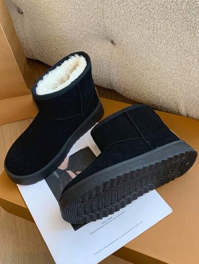 بوت ثلج أنيقة للنساء بتصميم كلاسيكي، لون أحادي، مصنوعة من الفليس للخارج، ذات نعل سميك مانع للانزلاق، دافئة ومقاومة للبرد، مقاومة للماء ومانعة للانزلاق، بوت ثلج مريحة، تصميم مناسب للجنسين، بوت خارجية مريحة ومانعة للانزلاق، نعال سميكة مسطحة للأحذية الشتوية