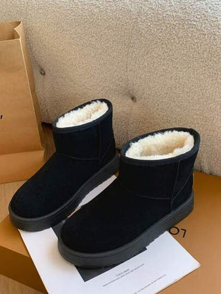 بوت ثلج أنيقة للنساء بتصميم كلاسيكي، لون أحادي، مصنوعة من الفليس للخارج، ذات نعل سميك مانع للانزلاق، دافئة ومقاومة للبرد، مقاومة للماء ومانعة للانزلاق، بوت ثلج مريحة، تصميم مناسب للجنسين، بوت خارجية مريحة ومانعة للانزلاق، نعال سميكة مسطحة للأحذية الشتوية