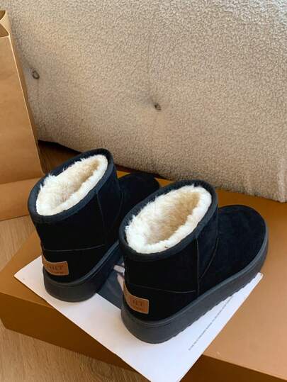 بوت ثلج أنيقة للنساء بتصميم كلاسيكي، لون أحادي، مصنوعة من الفليس للخارج، ذات نعل سميك مانع للانزلاق، دافئة ومقاومة للبرد، مقاومة للماء ومانعة للانزلاق، بوت ثلج مريحة، تصميم مناسب للجنسين، بوت خارجية مريحة ومانعة للانزلاق، نعال سميكة مسطحة للأحذية الشتوية