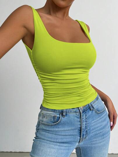 Chiquease النساء قمصان أكمام بلا أكمام ملونة بالكامل مطوية للصيف