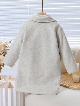 Elladie kids معطف صوفي شتوي واسع ذو طول متوسط ، لون أحادي ، ياقة عادية ، بناطيل بسيطة غير رسمية للفتاة الصغيرة