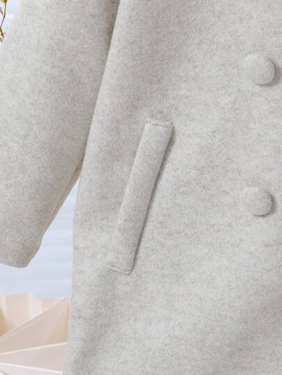 Elladie kids معطف صوفي شتوي واسع ذو طول متوسط ، لون أحادي ، ياقة عادية ، بناطيل بسيطة غير رسمية للفتاة الصغيرة