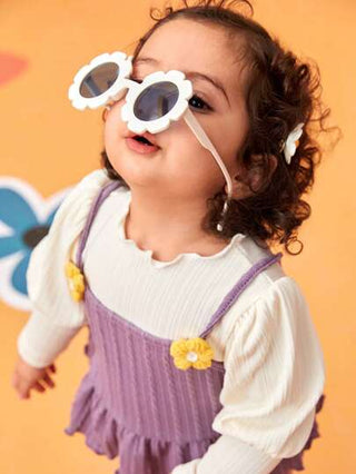 طقم ملابس علوية بدون أكمام بطباعة زهور، تي شيرت بأكمام طويلة وبنطال لفتيات الرضع للربيع والخريف ل- المناسبات