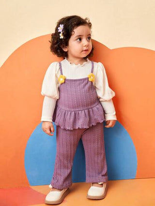 طقم ملابس علوية بدون أكمام بطباعة زهور، تي شيرت بأكمام طويلة وبنطال لفتيات الرضع للربيع والخريف ل- المناسبات