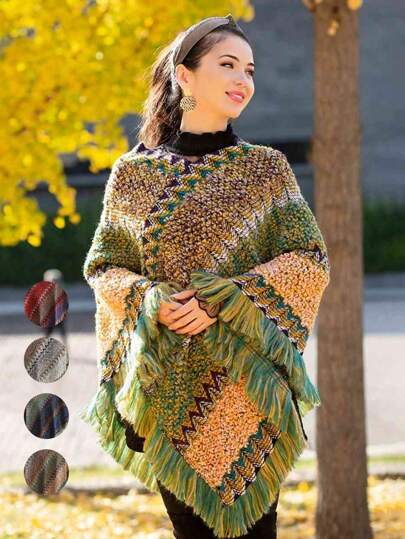 قبضة نسائية جديدة من الشيلة المنقوشة والكاب، بتصميم منتصف الجناح غير متماثل ذو أطراف مهدبة، كنزة صوفية متعددة الاستخدامات للربيع والصيف مع تكييف الهواء، إكسسوار يومي مريح للمرأة