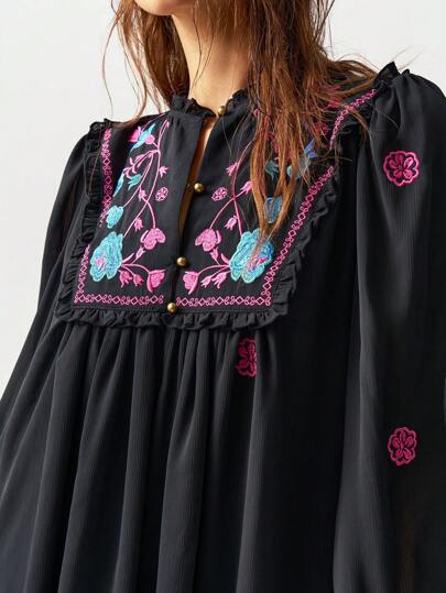 Bohemela فستان صغير سيدات مزين بالتطريز للعطلة