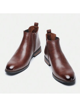 بوت تشيلسي للرجال، للأعمال/التنقل، سحاب جانبي، كعب وبطانة من الخشب المطاطي، جلد علوي ذو لونين مشوه، بوت كلاسيكية رجعية للكاحل