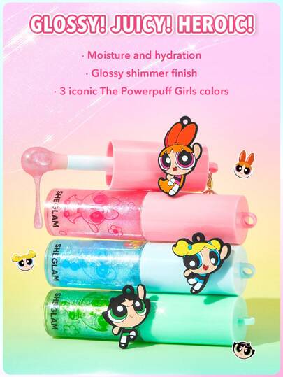 The Powerpuff Girls X SHEGLAM ملمع شفاه سوبر تريو-ملمع شفاه مرطب من بلوسوم-ملمع شفاه لامع غير لاصق-أحمر شفاه سائل-زيت شفاه-العناية بالشفاه-قناع نوم مرطب-مكياج الشفاه روج تنت أرواج علامة تجارية جمال مكياج ميكب مستحضرات تجميل للنساء الفتيات مثالي لفصل الشتا