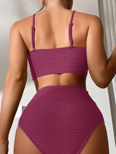 Swim Lushoire مجموعة بكيني مكونة من ملابس علوية بحمالات رفيعة ملتوية ومطوية ظهر مكشوف وأسفل مشدود عصري للصيف