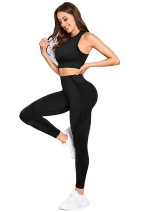 SHEIN Sport Studio ملابس رياضية للنساء تتكون من سترة بدون أكمام واقتصادية مع بنطلون طويل من قماش بلون واحد، مجموعة مُناسبة للتمارين الرياضية والرقص وال- yoga