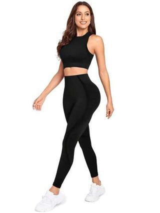 SHEIN Sport Studio ملابس رياضية للنساء تتكون من سترة بدون أكمام واقتصادية مع بنطلون طويل من قماش بلون واحد، مجموعة مُناسبة للتمارين الرياضية والرقص وال- yoga