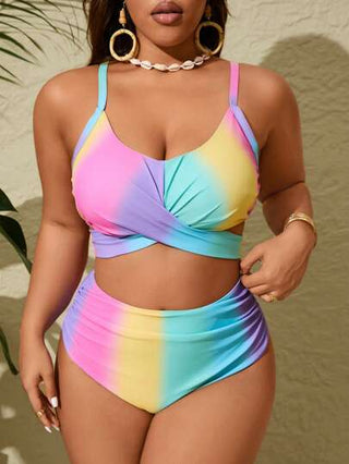 SHEIN Slayr CURVE بيكيني بحجم كبير مزرقع ذو تصميم حلقات متقاطعة في الرقبة مناسب للصيف