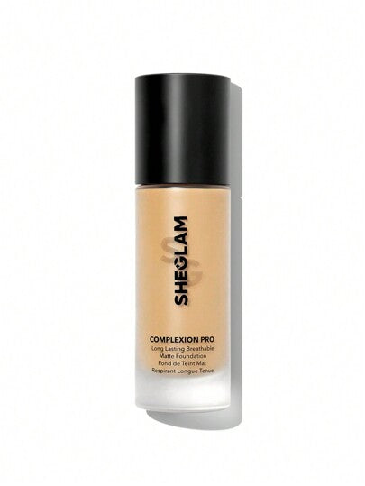 SHEGLAM كريم أساس مطفي يدوم طويلاً من Complexion Pro-مقاوم للتعرق، يتحكم في الزيوت، تغطية كاملة، خالٍ من المسام، خافي عيوب، مقاوم للماء، تغطية كاملة تدوم طويلاً، خالٍ من المسام، خالٍ من العيوب، يتحكم في الزيوت، لا يتلاشى، كريم أساس سائل خفيف الوزن وناع...