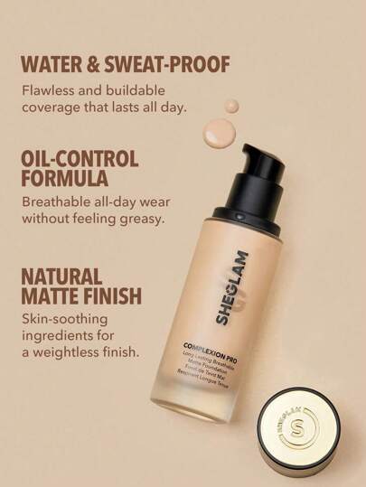 SHEGLAM كريم أساس مطفي يدوم طويلاً وقابل للتنفس من Complexion Pro-Acorn Matte-كريم أساس كامل التغطية مقاوم للتعرق-التحكم في الزيوت-تغطية كاملة-خافي عيوب-مقاوم للماء-تغطية كاملة تدوم طويلاً-خالٍ من المسام-خالٍ من العيوب-التحكم في الزيوت-لا يتلاشى-كريم أ...
