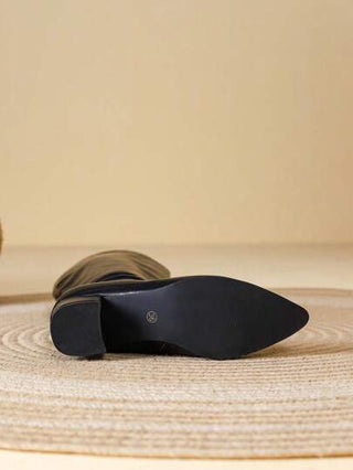 بوت مئزر للنساء، موضة جديدة ربيع وخريف 2024 بوت طويلة الساق كاجوال، طراز بريطاني ذات كعب سميك، مبطنة بطبقة عازلة، بوت نسائية