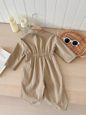SHEIN LMoss Kids جمبسوت لحديثي الولادة للبنات، لون بني فاتح كيوت مع بنطال طويل، للخريف والشتاء