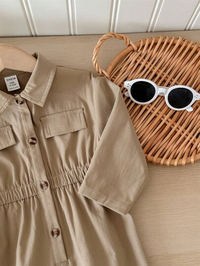 SHEIN LMoss Kids جمبسوت لحديثي الولادة للبنات، لون بني فاتح كيوت مع بنطال طويل، للخريف والشتاء