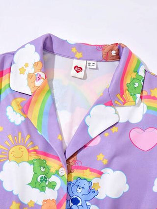 بيجاما X Care Bears مجموعة بيجامة بقميص أكمام طويلة وبنطال بطباعة للفتيات المراهقات ٢ قطعة