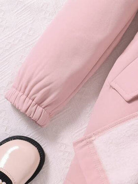 SHEIN Vintaside Kids معطف محشو باللمسات اللينة من قطع مختلفة وسحاب علوي للفتيات المراهقات، مبطن داخلياً لفصل الخريف/الشتاء