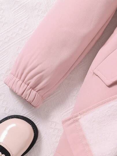 SHEIN Vintaside Kids معطف محشو باللمسات اللينة من قطع مختلفة وسحاب علوي للفتيات المراهقات، مبطن داخلياً لفصل الخريف/الشتاء
