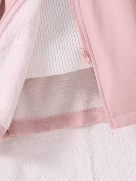 SHEIN Vintaside Kids معطف محشو باللمسات اللينة من قطع مختلفة وسحاب علوي للفتيات المراهقات، مبطن داخلياً لفصل الخريف/الشتاء