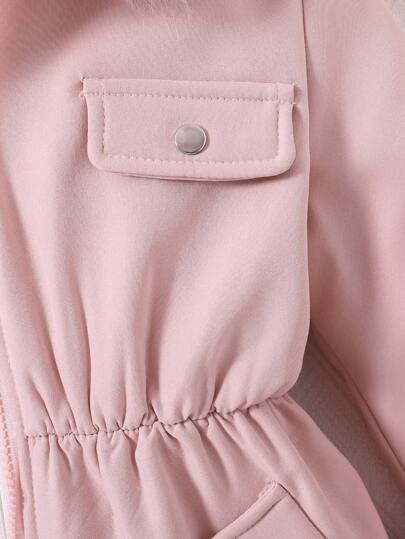 SHEIN Vintaside Kids معطف محشو باللمسات اللينة من قطع مختلفة وسحاب علوي للفتيات المراهقات، مبطن داخلياً لفصل الخريف/الشتاء