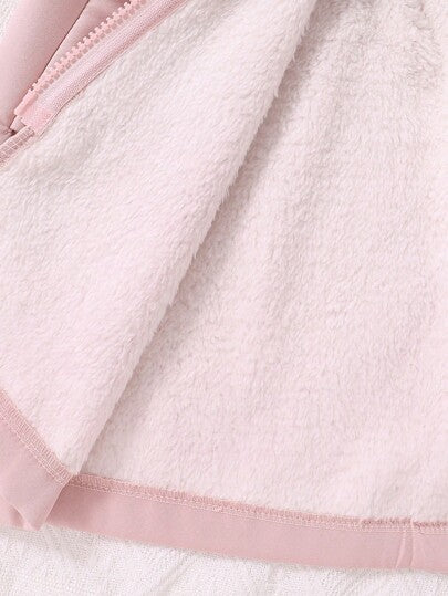 SHEIN Vintaside Kids معطف محشو باللمسات اللينة من قطع مختلفة وسحاب علوي للفتيات المراهقات، مبطن داخلياً لفصل الخريف/الشتاء