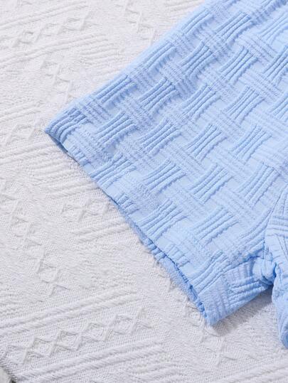 SHEIN Vintaside Kids طقم ملابس شارع أزياء بنطلون وقميص ذو ملمس للأطفال الصبية 2 قطعة