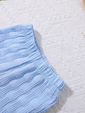 SHEIN Vintaside Kids طقم ملابس شارع أزياء بنطلون وقميص ذو ملمس للأطفال الصبية 2 قطعة