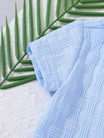 SHEIN Vintaside Kids طقم ملابس شارع أزياء بنطلون وقميص ذو ملمس للأطفال الصبية 2 قطعة