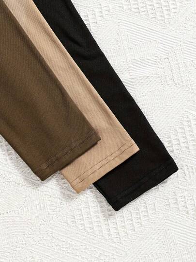 3 قطع مجموعة بنطلونات كاجوال للبنات، للاستخدام اليومي في الربيع والخريف؛ بنطلونات بنات ذات لون أحادي مع تنورة، ملابس أطفال؛ بنطلونات لياقة بنات شابات ذات لون أحادي ناعمة ومريحة للاستخدام اليومي في الخريف