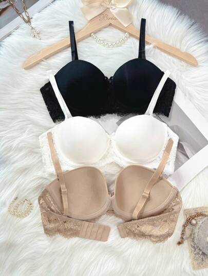 Shein Underwear&Sleepwear Basics مجموعة حمالات صدر ذات شريط داعم وسلك 3قطع