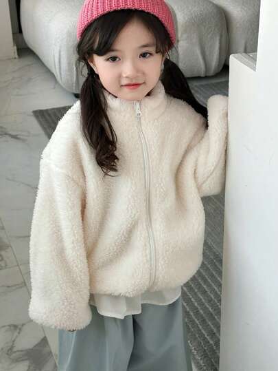 Dazy Kids معطف مبطن بلون أحادي للفتيات الصغيرات