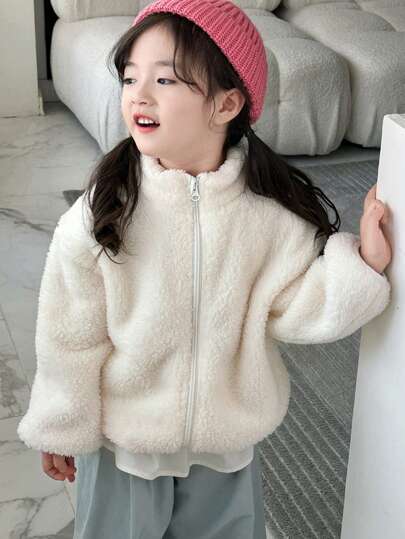 Dazy Kids معطف مبطن بلون أحادي للفتيات الصغيرات
