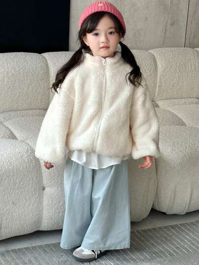 Dazy Kids معطف مبطن بلون أحادي للفتيات الصغيرات