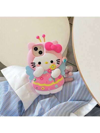 Sanrio 1 قطعة غطاء هاتف محمي بتصميم زهرة كرتونية ثلاثية الأبعاد وتصميم النحلة متوافق مع أجهزة iPhone 14/13/12/11/15 برو ماكس، مقاوم للصدمات، مناسب للرياضة والتسلق والأنشطة الخارجية والتخييم