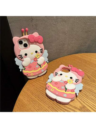 Sanrio 1 قطعة غطاء هاتف محمي بتصميم زهرة كرتونية ثلاثية الأبعاد وتصميم النحلة متوافق مع أجهزة iPhone 14/13/12/11/15 برو ماكس، مقاوم للصدمات، مناسب للرياضة والتسلق والأنشطة الخارجية والتخييم