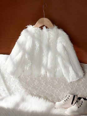 SHEIN Elladie kids معطف سترة أطفال بناتي كثيف وفضفاض ، ملابس خارجية دافئة ومتعددة الاستخدامات للارتداء في الخارج