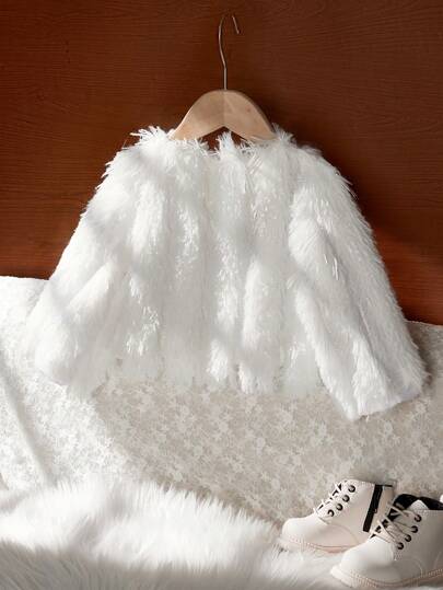 SHEIN Elladie kids معطف سترة أطفال بناتي كثيف وفضفاض ، ملابس خارجية دافئة ومتعددة الاستخدامات للارتداء في الخارج