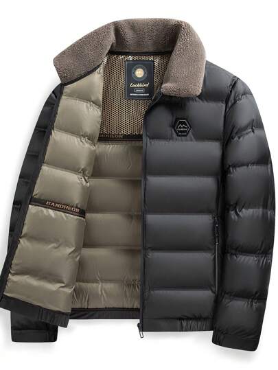 معطف رجالي لمتوسطي العمر، أنيق، ذو خطوط عمودية، جيبين مزدوجين، طوق من الفرو الصغير، جاكيت طويلة الأكمام كاجوال ودافئة للأب