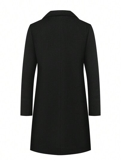 معطف صوفي كاجوال للرجال بتصميم عتيق بألوان أحادية بسيطة، مزود بأزرار أمامية وجيوب جانبية، مناسب للارتداء في المنتجعات والتنقل في فصلي الخريف والشتاء