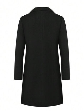 معطف صوفي كاجوال للرجال بتصميم عتيق بألوان أحادية بسيطة، مزود بأزرار أمامية وجيوب جانبية، مناسب للارتداء في المنتجعات والتنقل في فصلي الخريف والشتاء