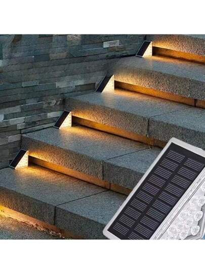6قطع ضوء دافئ 13LED، ضوء شمسي، ضوء حديقة، ضوء خارجي مقاوم للماء، ضوء درج شمسي، ضوء خطوة، ضوء سياج، ضوء إيوان، ضوء إيوان، مناسب لفيلا، حديقة، إيوان وديكور حديقة